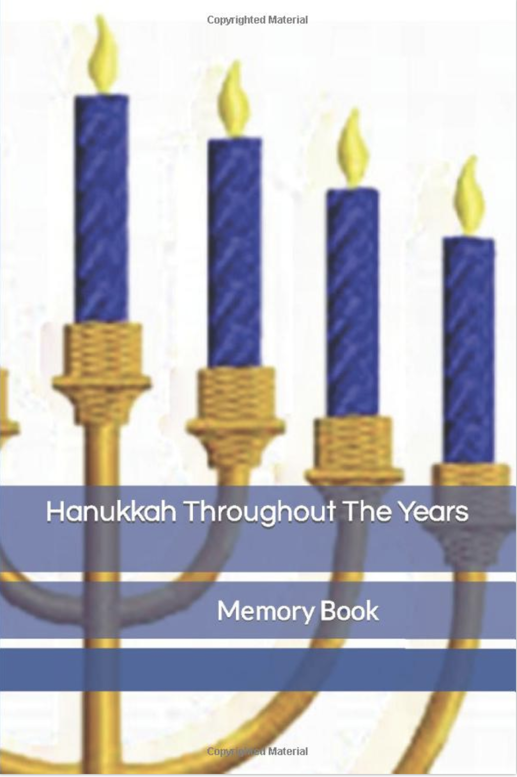 A blue and gold hanukkah candle holder with candles.